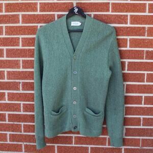 Shetland wool 100 wool green vintage 70s cardigan sweatshirt